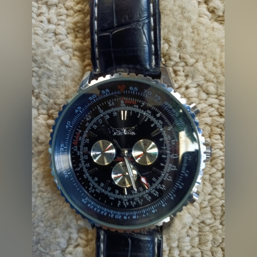 Luxury Jaragar Mens Classic Analogue Leather Watch Skeleton Automatic Mechanical